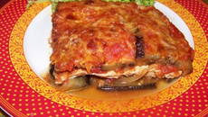 Mille feuilles de volaille et aubergines