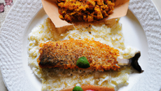 Filets de dorade, cornet de riz croustillant