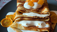 Crêpes aux parfums d'agrumes, crémeux vanille et châtaignes, écume whisky