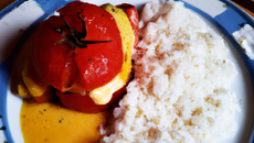 Tomates et pomme de terre farcie et son riz à la crème de citron