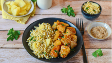 Poulet à l'aigre douce, blé à l'ananas