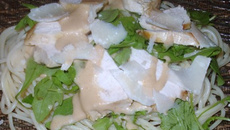 Spaghettis au poulet, roquette et parmesan