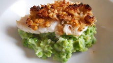 Crumble de cabillaud, écrasé de petits pois