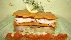 Mille-feuille de lapin confit et poivrades à la barigoule