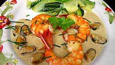 Gambas à la crème d'oignons et au Madère