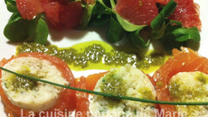 Mousseline de Cabillaud au saumon fumé et son pesto de mâche