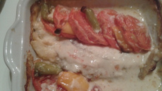 Filet de merlan à la moutarde et au poivrons