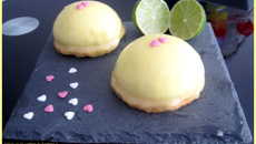 Dôme citron vert, chocolat blanc et cœur framboises