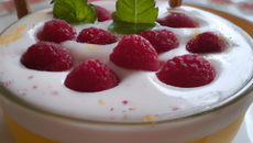 Ecume de mangue, yaourt et framboise