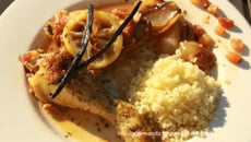 Poulet citron, vanille et raisins secs