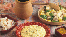 Bouchées de veau à la vapeur, sauce Cottage Cheese au curry