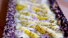 Tarte en croûte de riz à la crème d'artichaut et asperges