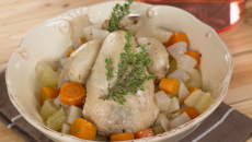 Mini-poule au pot minute, légumes, riz et gingembre