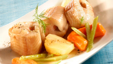 Saumonette et légumes au cidre