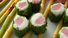 Makis au jambon cru, riz et asperges