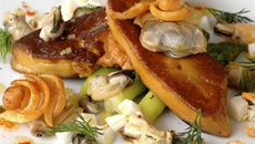 Foie gras chaud aux coquillages - Safran-citron en accompagnement