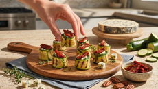 Makis de courgettes grillées, mousse de Fourme d'Ambert AOP et tomates séchées