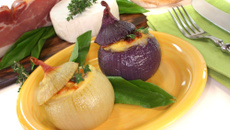 Oignons farcis au jambon sec et fromage de chèvre