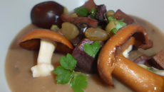 Velouté de marrons, poélée de Marrons, de champignons du moment sacristains Fourme d'Ambert et fruits secs