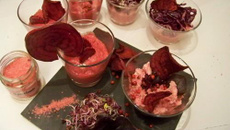 Verrines roses mousse de betterave et mousse de chou-fleur