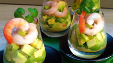 Verrines à l'avocat, concombre et crevettes