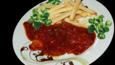 Mincerettes de porc, fondue de poivron au sirop d'érable