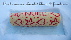 Biscuit roulé, mousse chocolat blanc & framboises