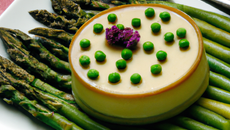 Flan de petits pois et parterre d'asperges
