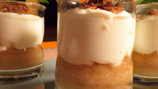 Verrine gourmande de gariguettes sur douceur au marron et à la poire