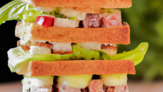 Mini club sandwich de banette épautre avec fletan et crudités d'hiver