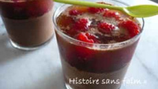 Verrine Mousse au chocolat, framboises et gelée de thé parfumée à la menthe