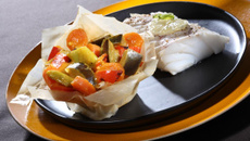 Croustillant de Curry jaune de légumes et dos de cabillaud