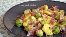 Tortellinis et choux de Bruxelles poêlés au lard et parmesan