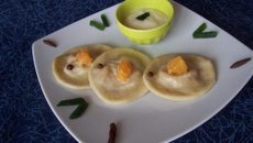 Ravioles de Kaki persimon fève Tonka et crème à la vanille