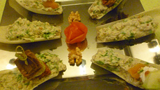 Compotée d'endives au bleu d'Auvergne et noix, et une autre au roquefort et whisky