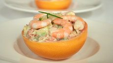 Tartare pamplemousse-avocat-crevettes, citron vert & wasabi