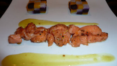 Saumon moelleux épicé, mosaïques de légumes, panais aux saveurs thaï en sauce