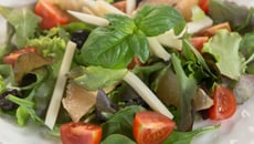 Salade de jeunes pousses, pamplemousse, Etorki et olives noires