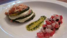 Chaud-froid de courgettes et son tartare de bar aux légumes