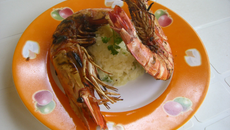 Gambas à la coriandre et pommes de terre écrasées