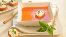 Gaspacho au basilic et croûtons au chèvre frais
