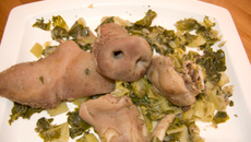 Museau et oreilles de porc à la paysanne.