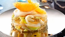 St Jacques aux poireaux, tofu et zestes d'orange