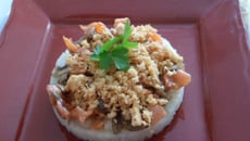 Poêlée de champignons truite sur un écrasé  de céleri et son crumble