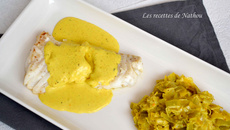 Dos de cabillaud et fondue de poireaux au colombo