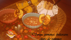 Soupe pommes, betterave, chips de pommes