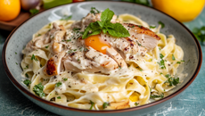 Tagliatelles, émincés de poulet grillé, sauce citron vert menthe