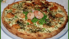 Tarte aux petits pois et aux crevettes