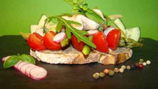 Tartine d'anchoïade, petits légumes et poulet mariné citron basilic