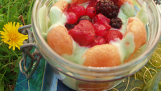 Trio gourmand vert : bocaux de charlotte aux fruits rouges et à la pistache